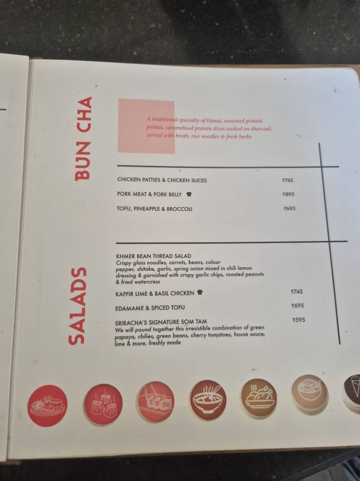 Sriracha menu