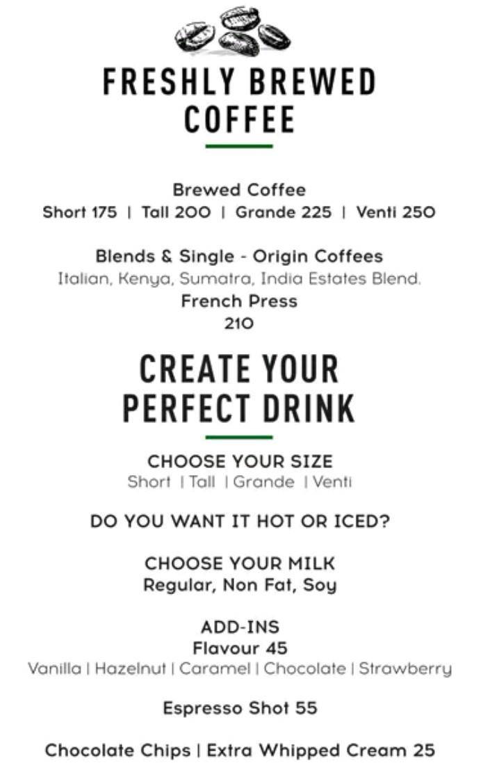 Starbucks menu