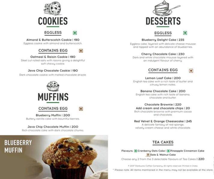 Starbucks menu