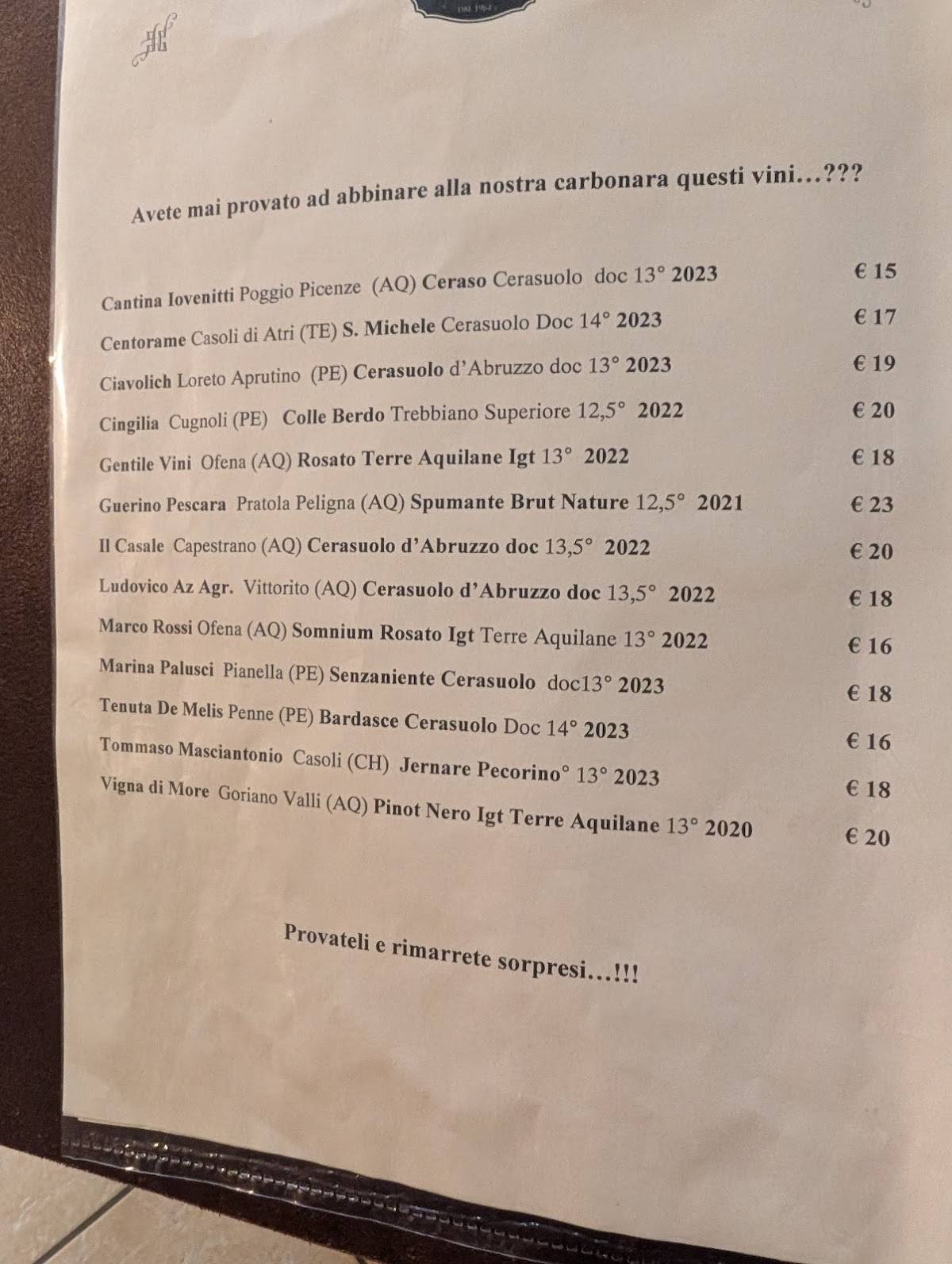Menu di Osteria Corridore 