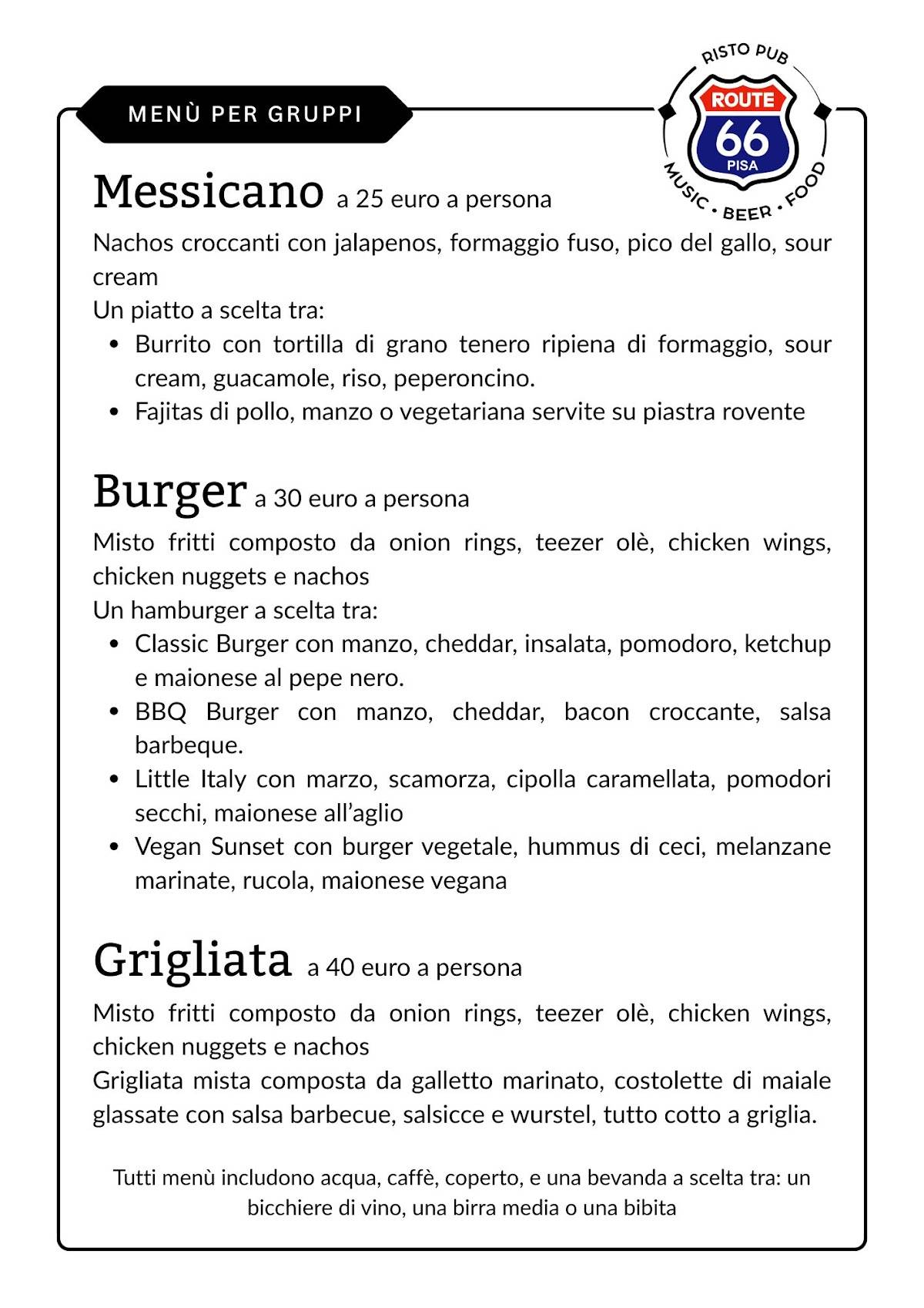 Menu di Route 66 
