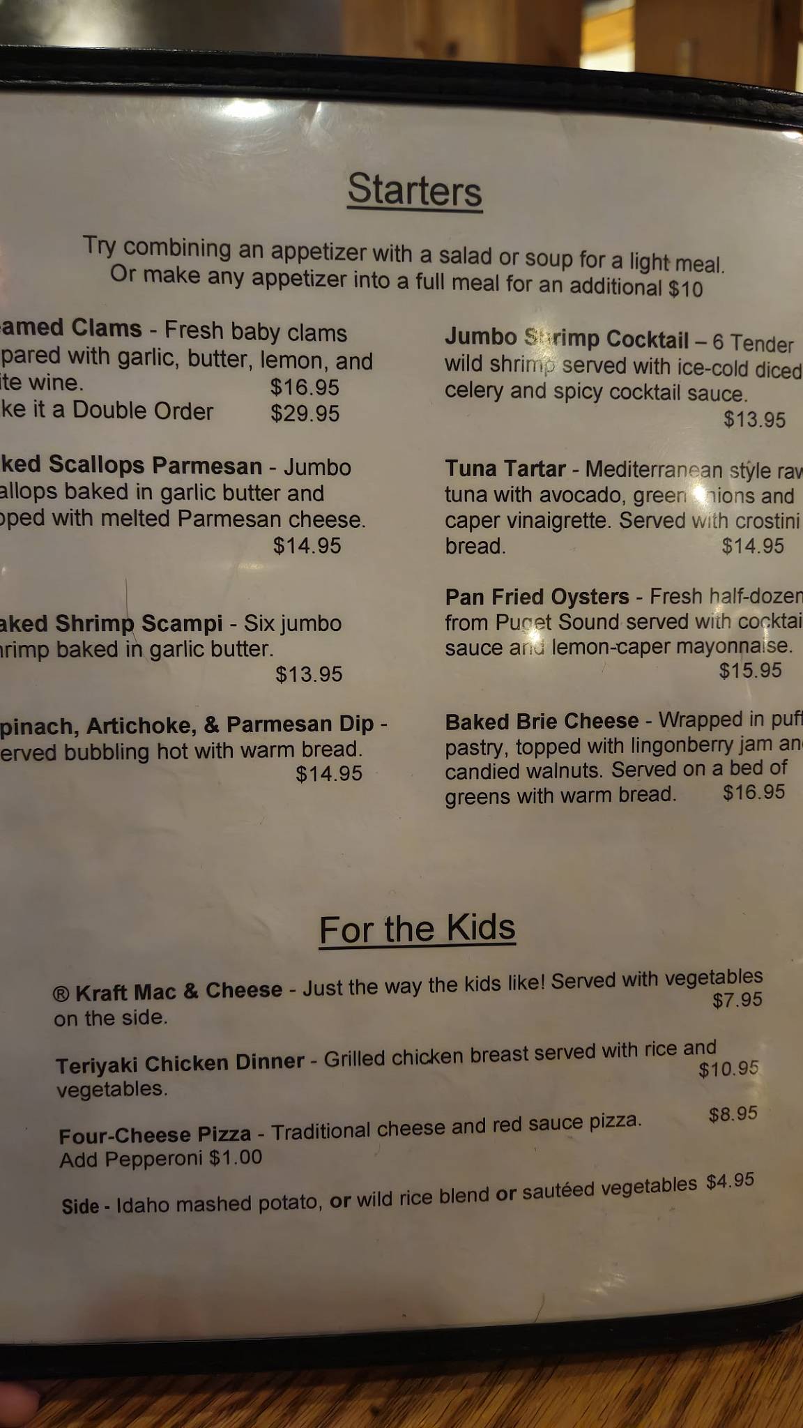 Menu at Steamers Steak & Seafood pub & bar, McCall