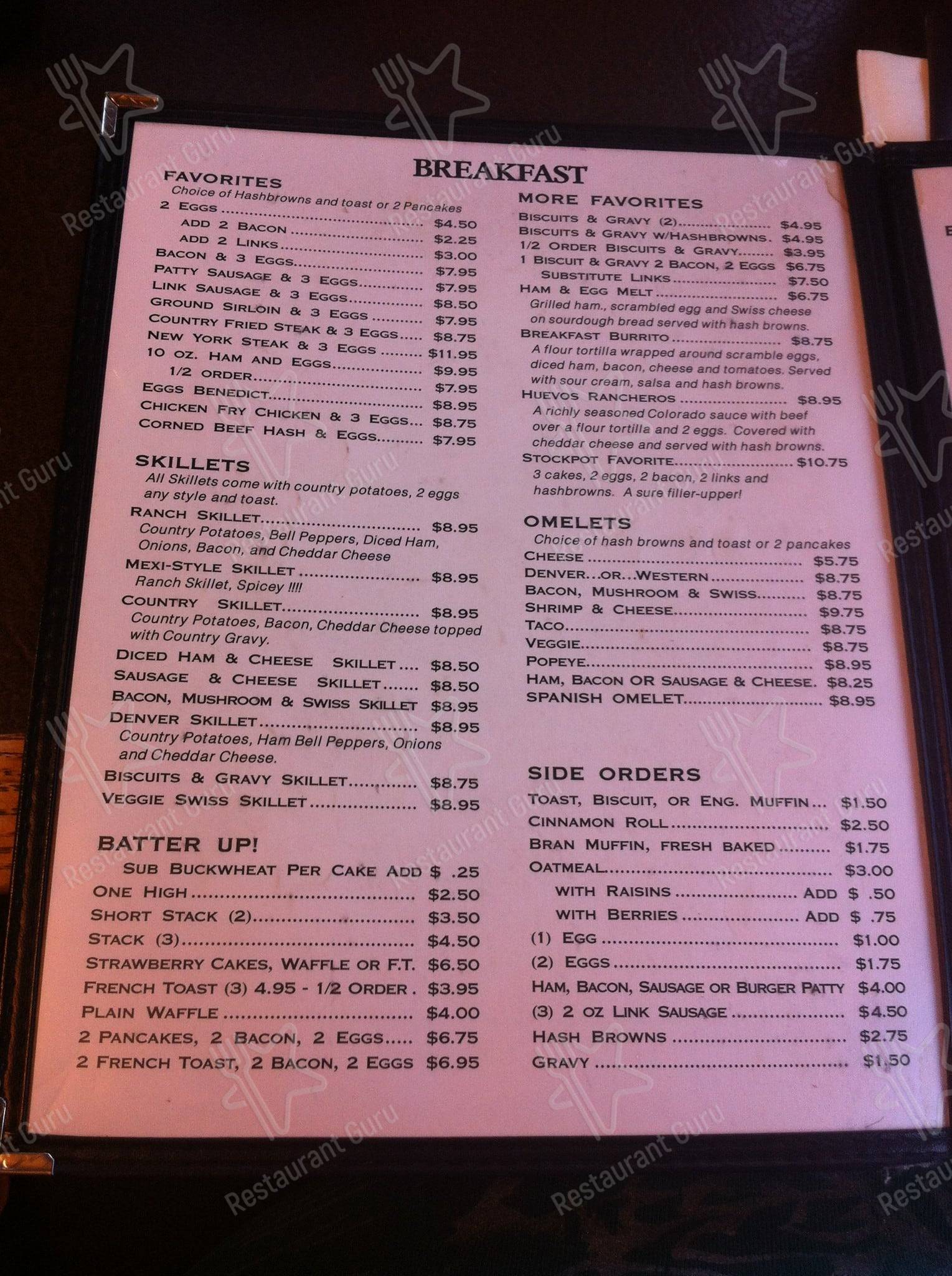 Menu at Stockpot Restaurant, Coos Bay