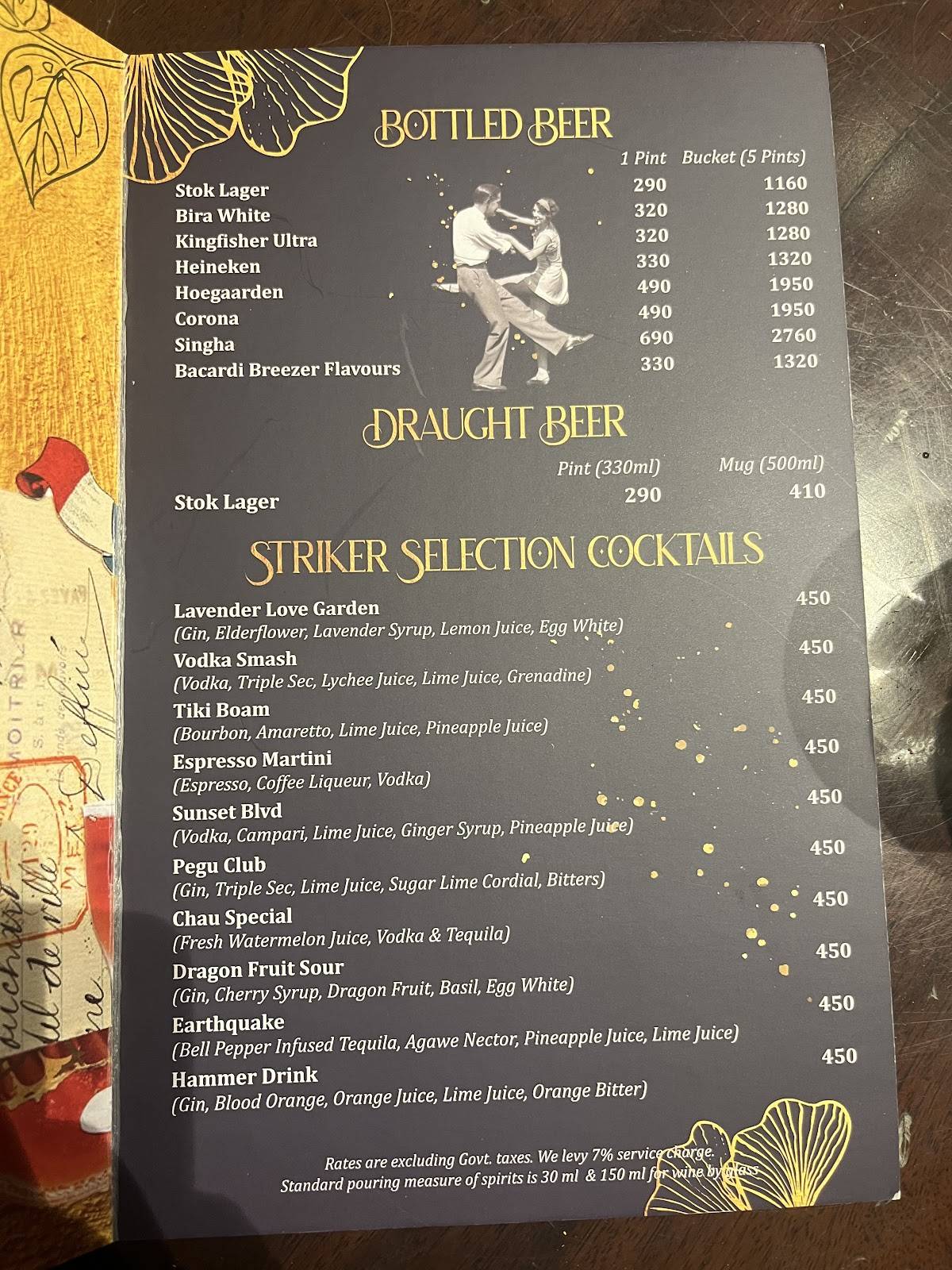 Striker Indore menu