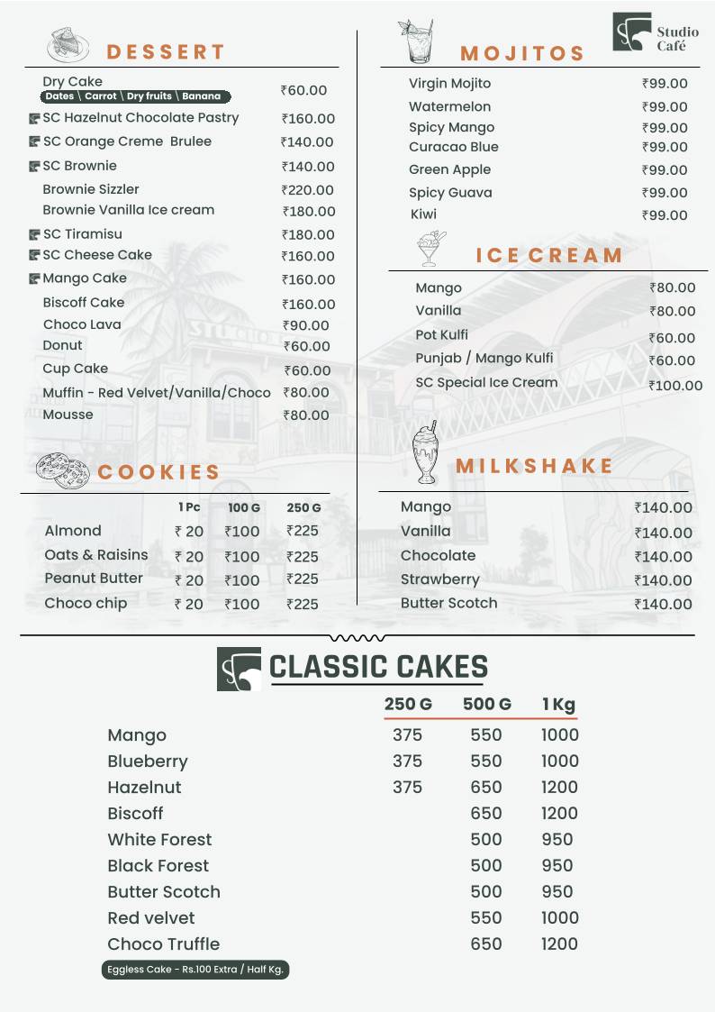 Studio Cafe menu