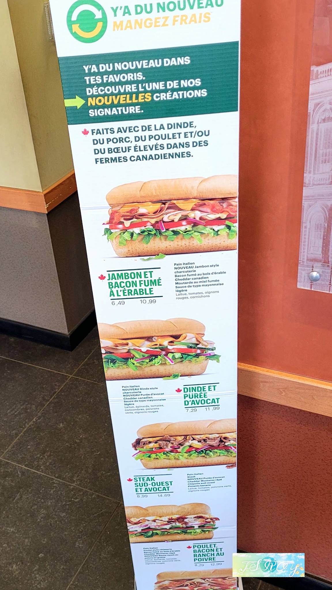Menu de Subway