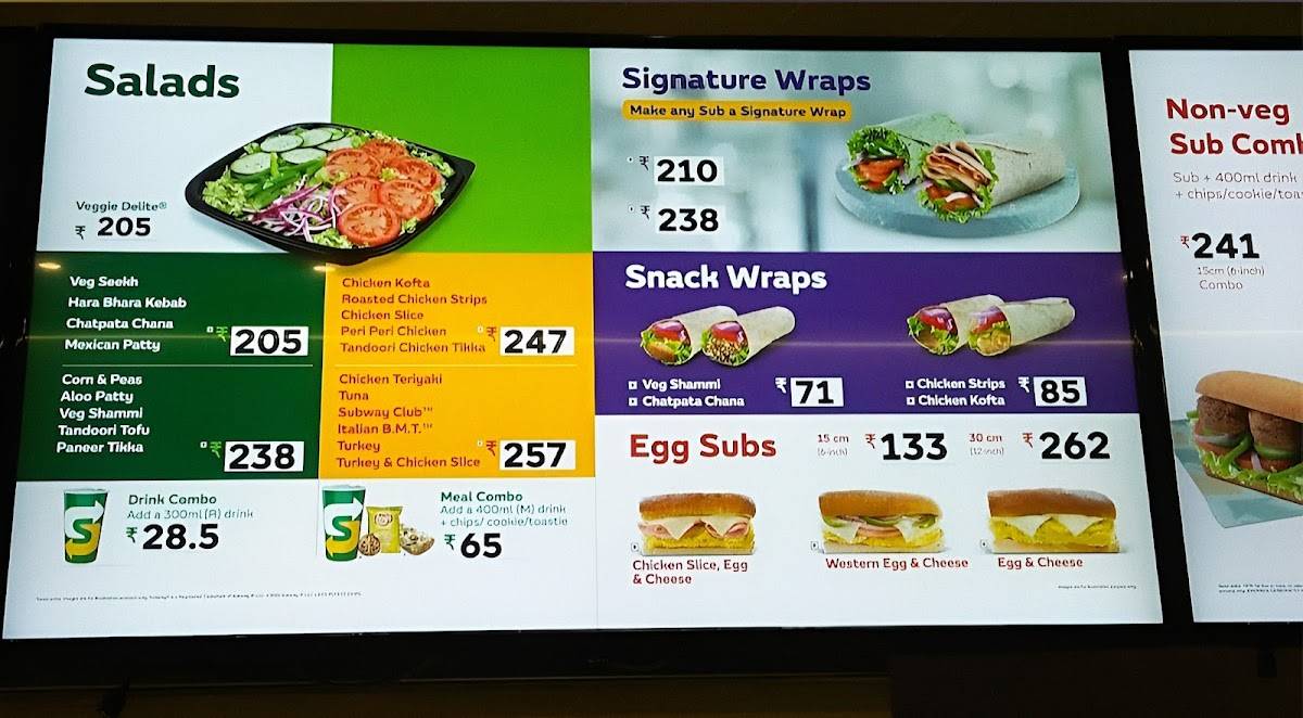 Subway Chakala menu