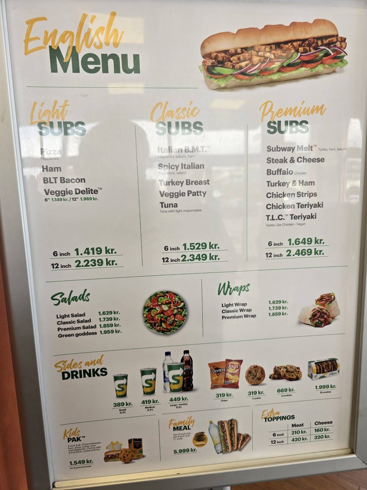 Menu de Subway