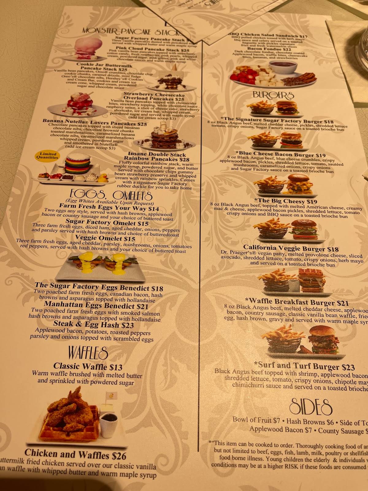 Menu at Sugar Factory Atlantic City desserts, Atlantic City