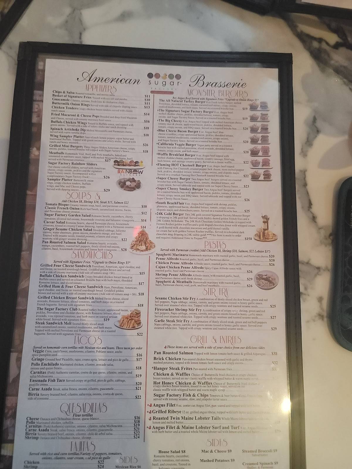 Menu at Sugar Factory Atlantic City desserts, Atlantic City