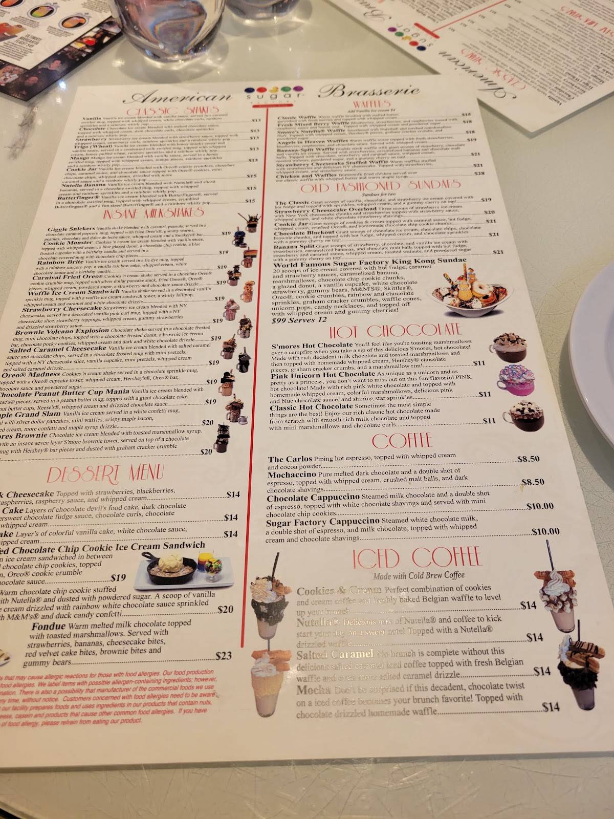 Menu at Sugar Factory Atlantic City desserts, Atlantic City