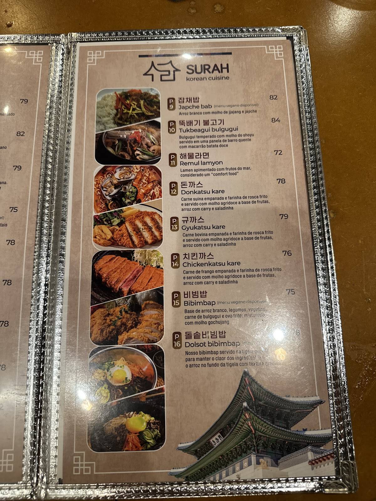 Surah Korean Cuisine Brasil cardápio