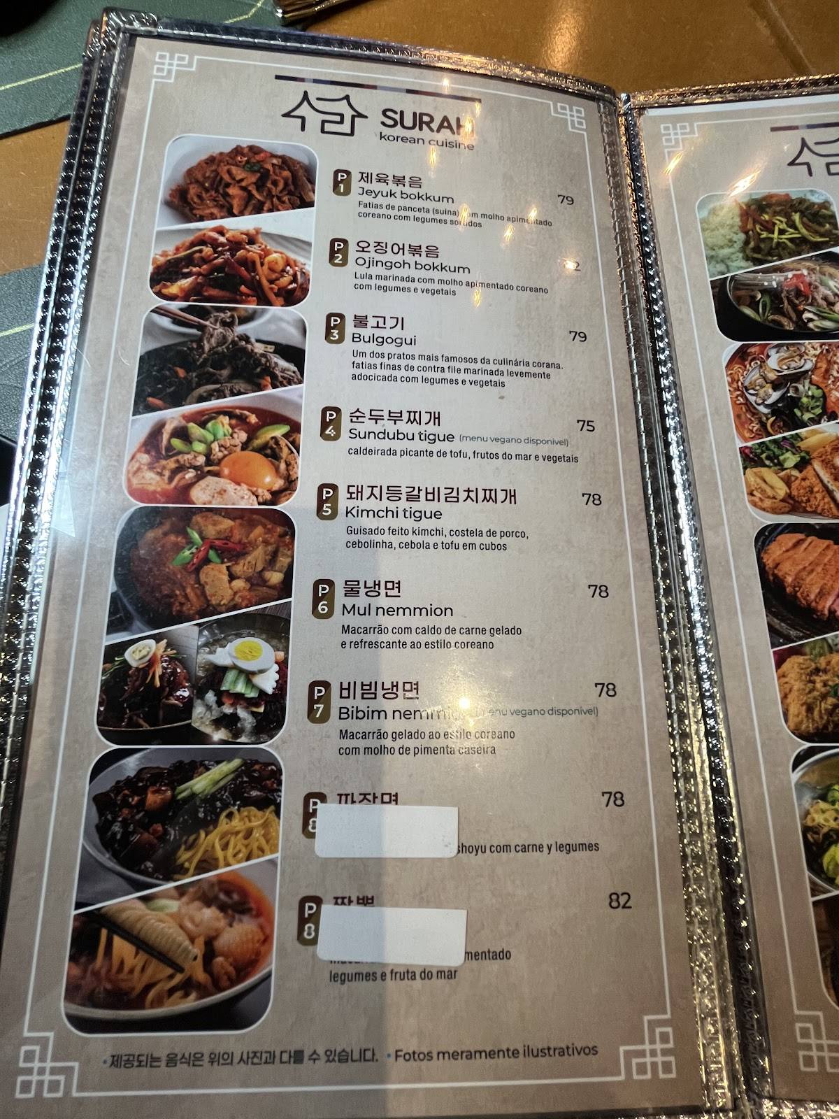 Surah Korean Cuisine Brasil cardápio