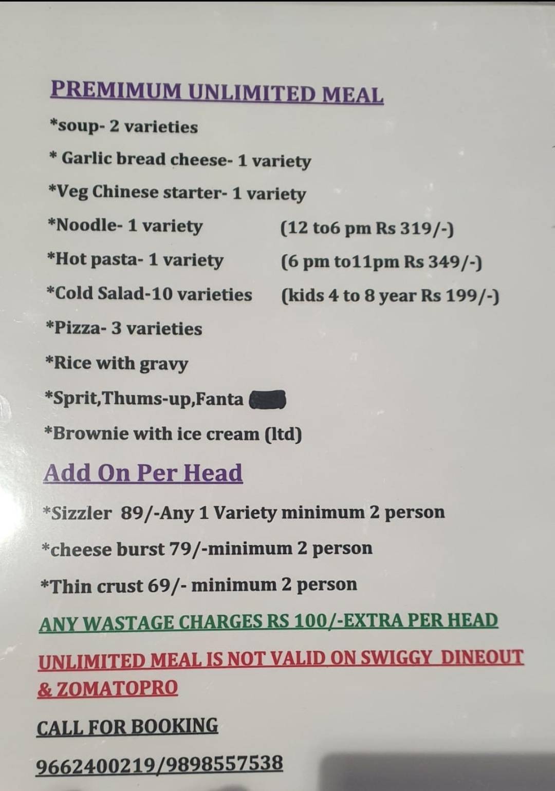 Sizzling Bite Restaurant menu