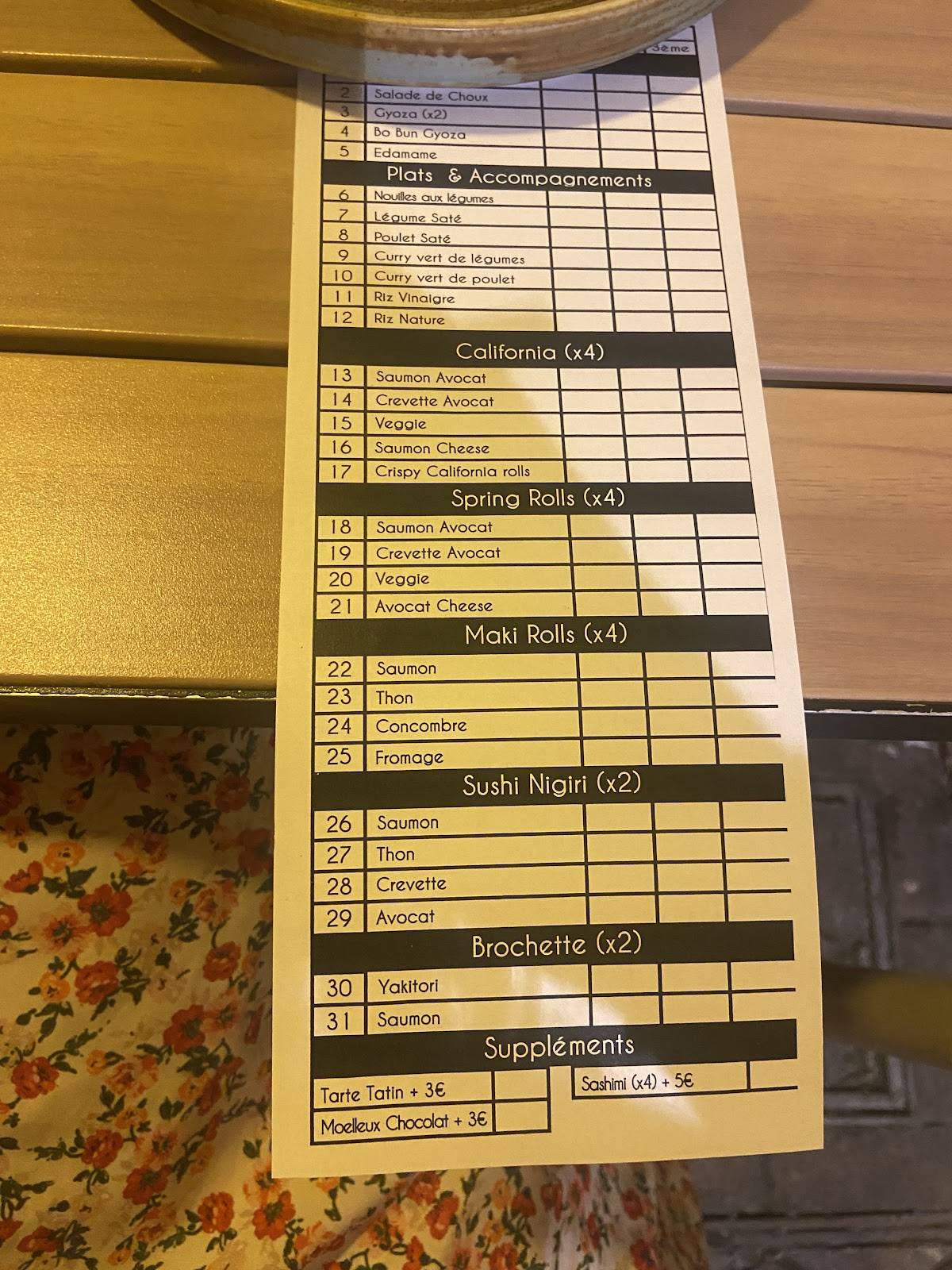 Menu de Sushi Bar