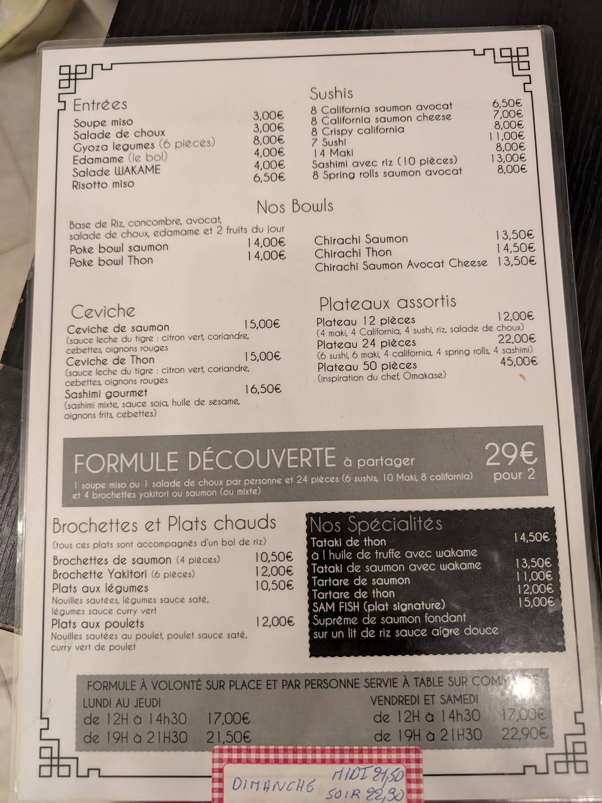 Menu de Sushi Bar