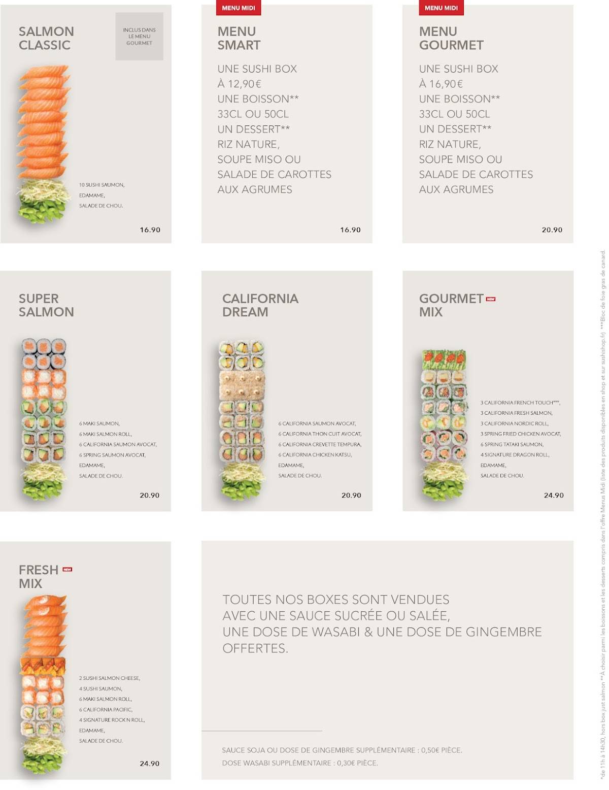 Menu de Sushi Shop Rennes Les Halles