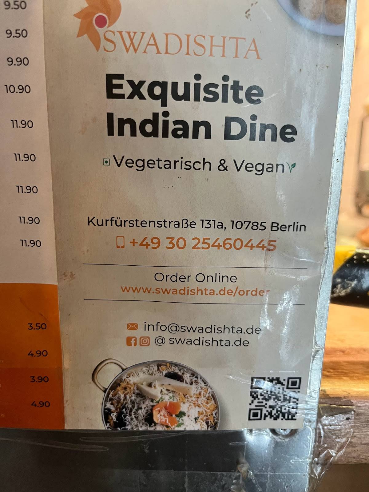 Menu de Swadishta