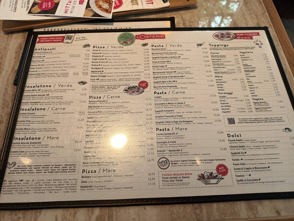 Menu de L'Osteria Sylt