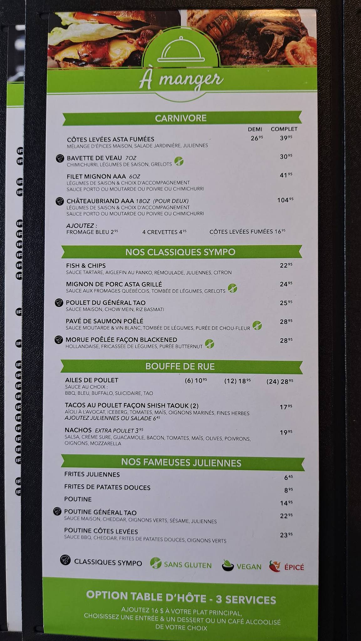 Menu de Symposium Resto Boutique