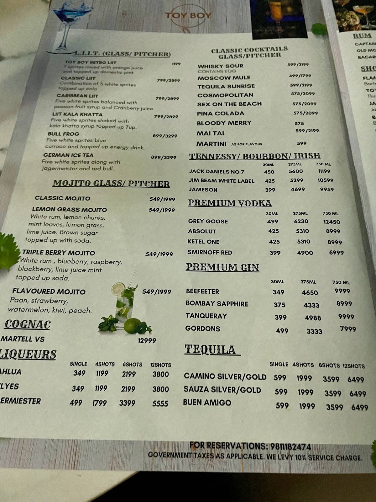 TOY BOY menu