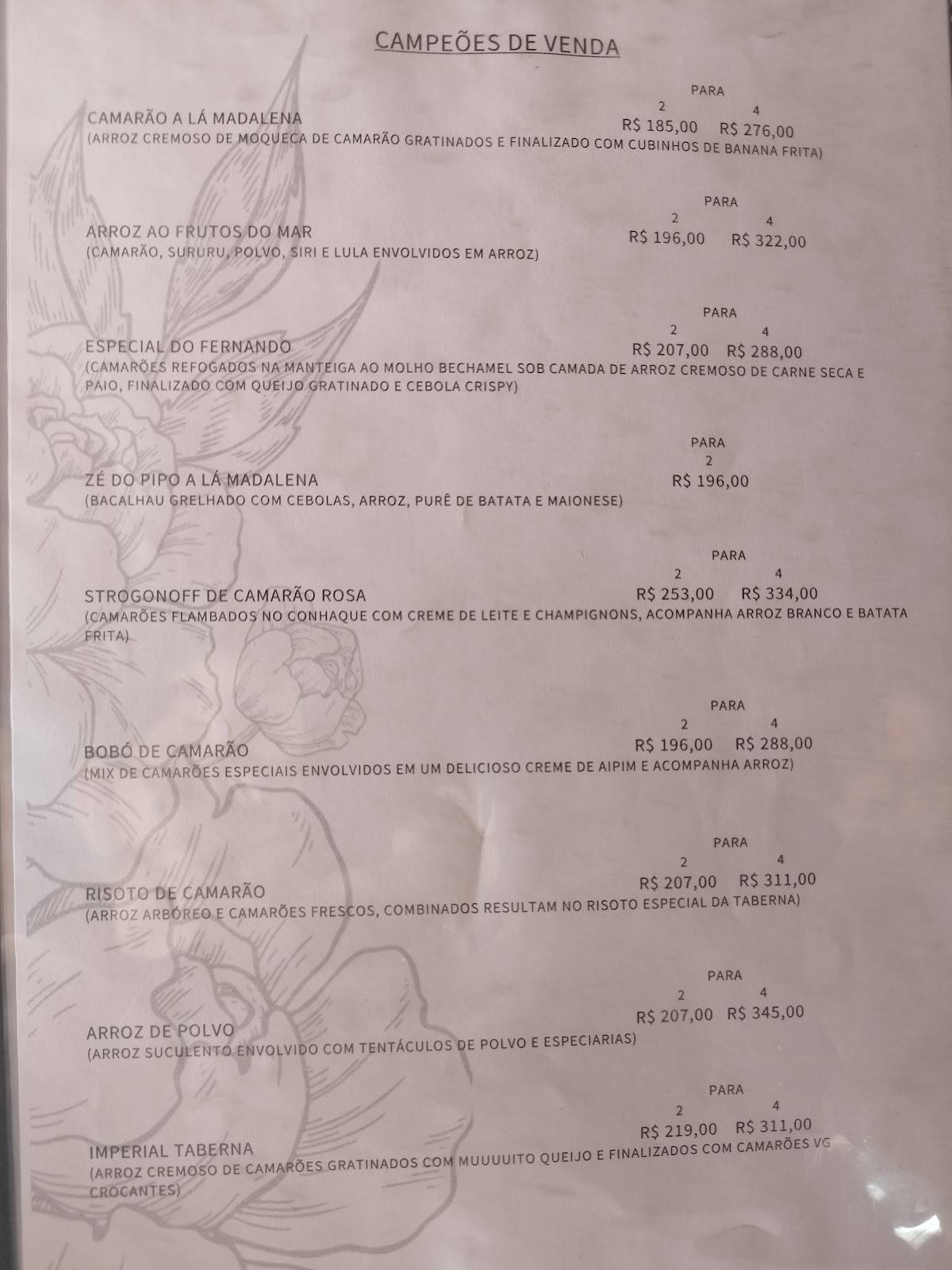 Taberna da Madalena cardápio