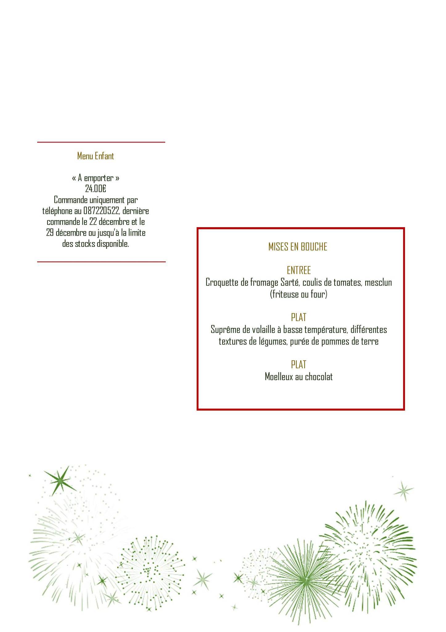 Menu de Restaurant Table Rase