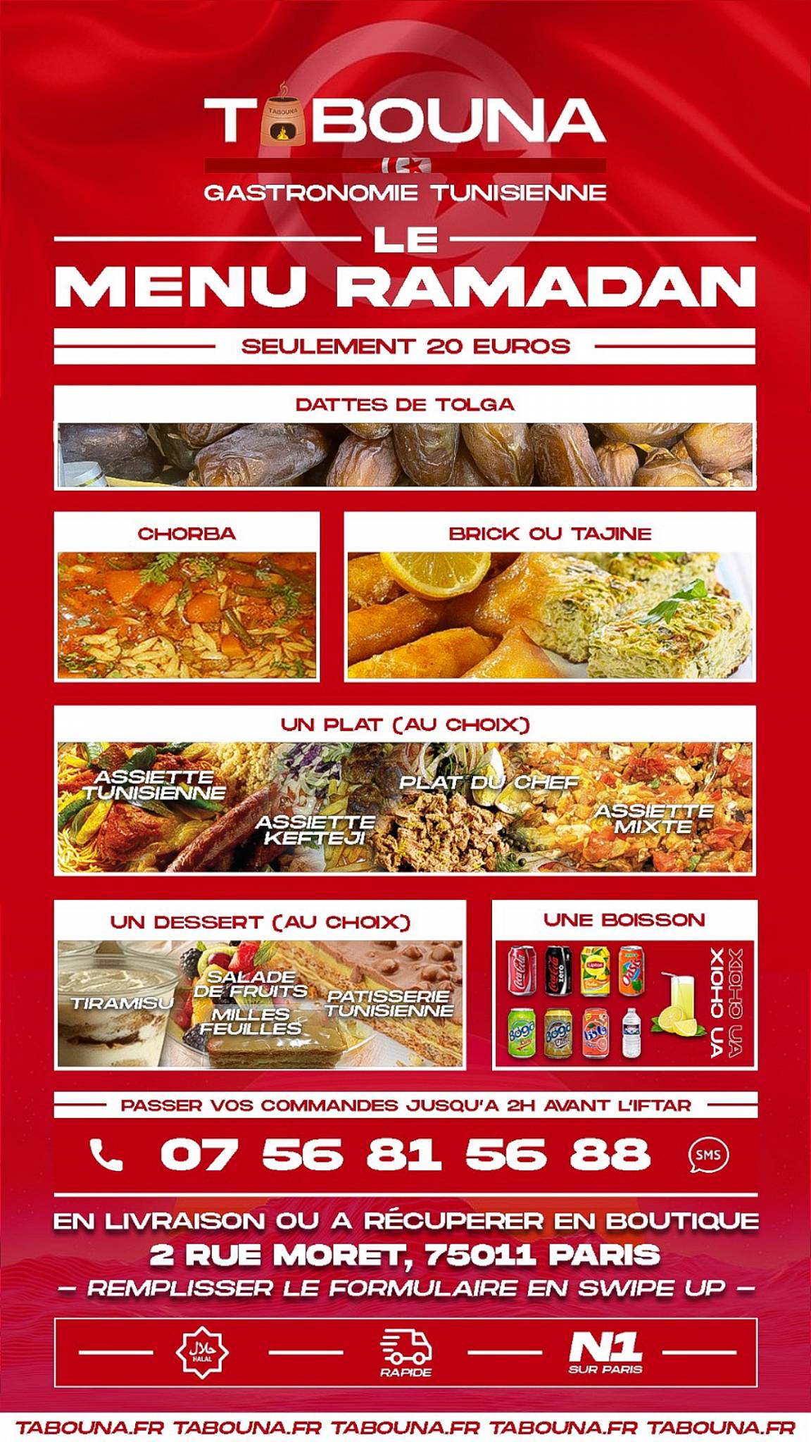 Menu de TABOUNA - Street Food Tunisienne - Épicerie Tunisienne