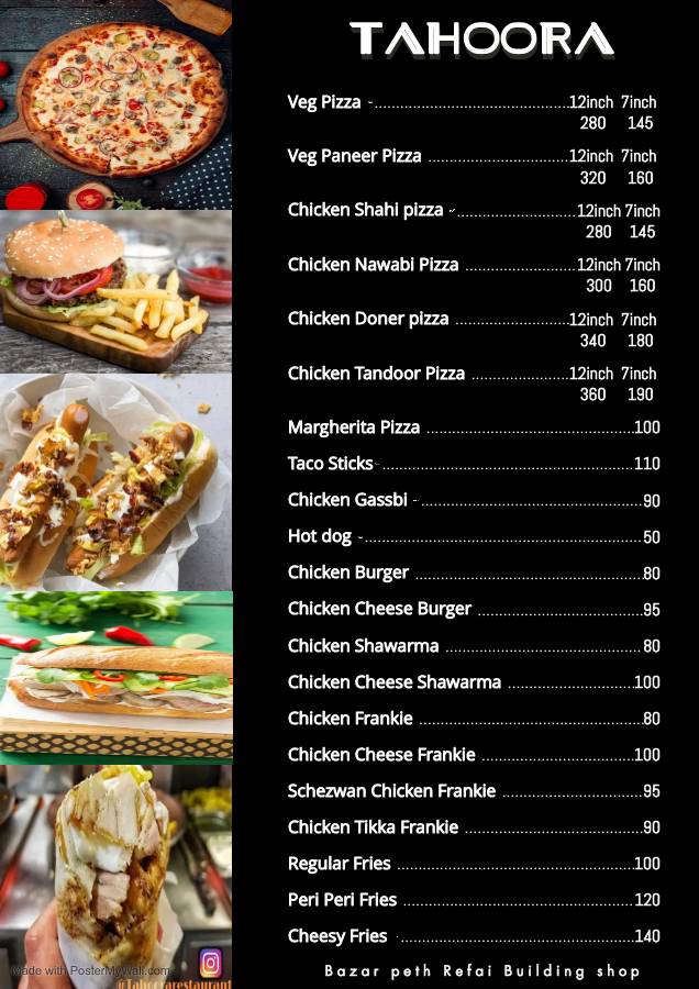 Tahoora Restaurant menu