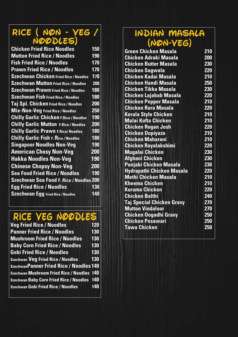 Taj Multicuisine Restaurant menu