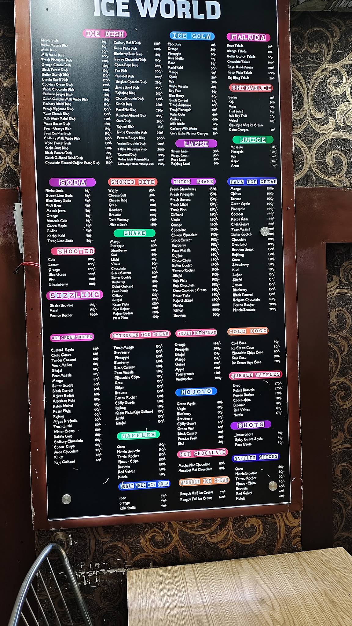 Takdir Ice World menu