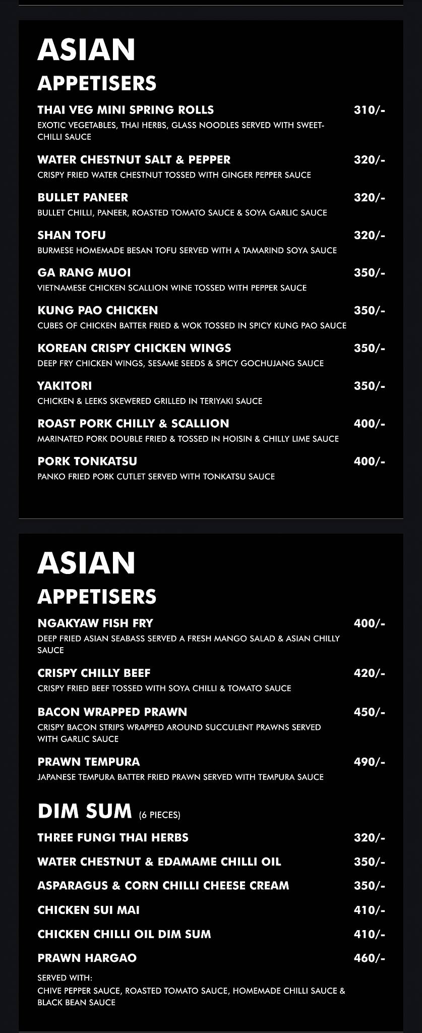 Take 5 Bar & Restaurant Goa menu