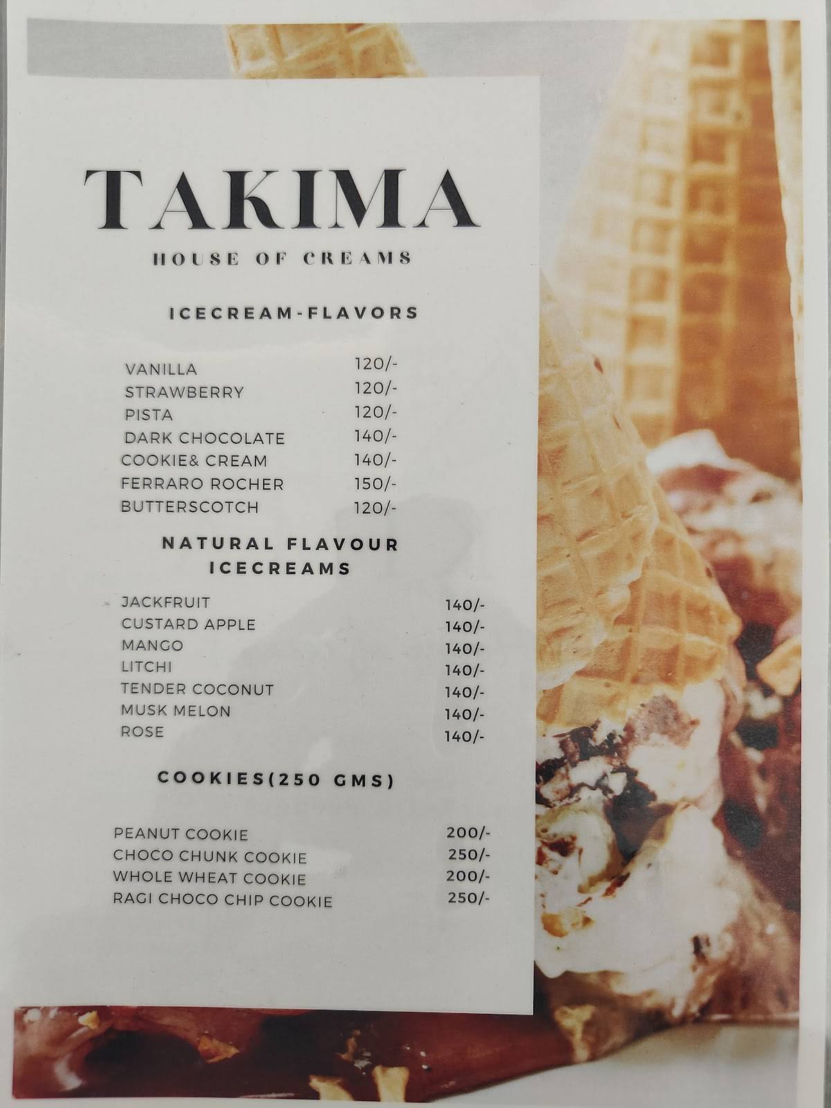 Takima cafe menu