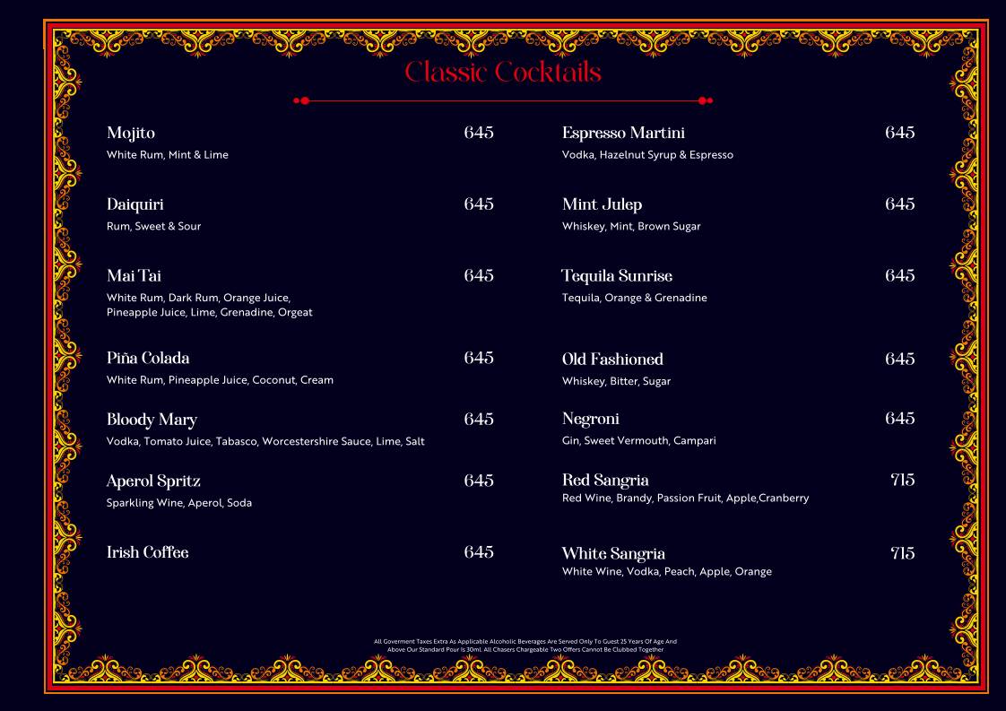 Tamasha menu
