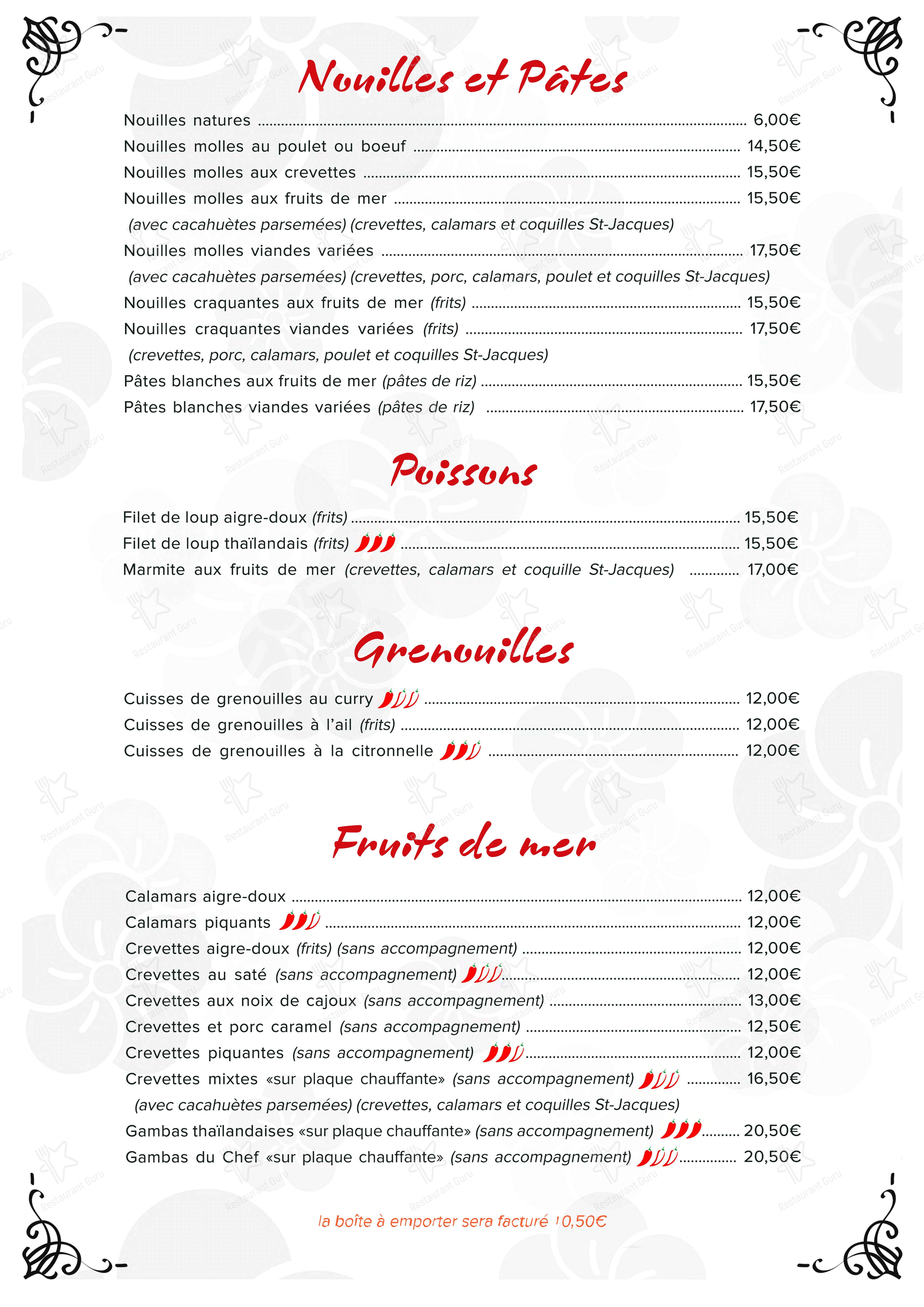 Menu pour Tan Lap restaurant