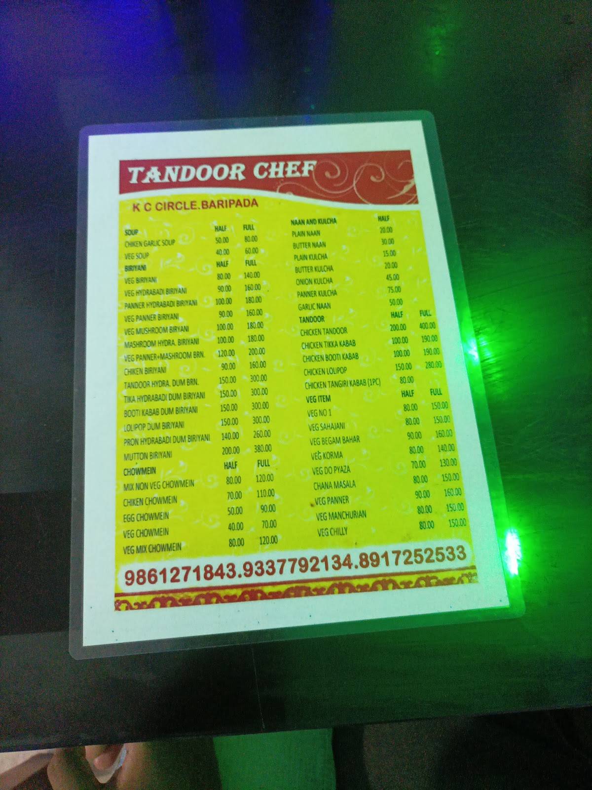 Tandoor Chef menu