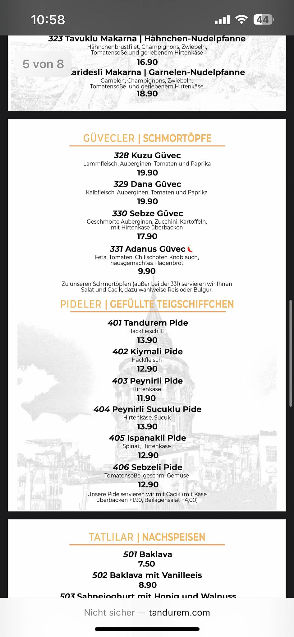 Menu de Tandurem