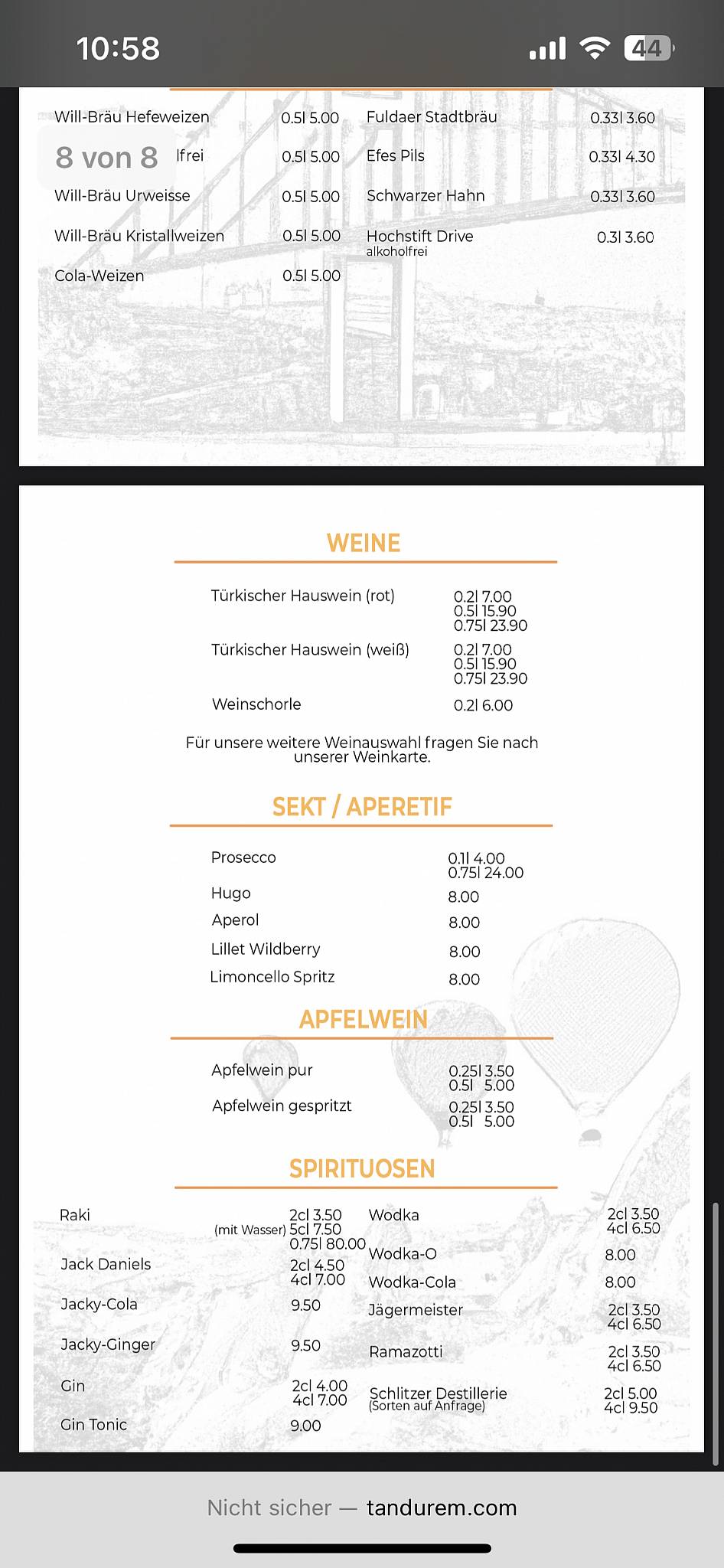 Menu de Tandurem