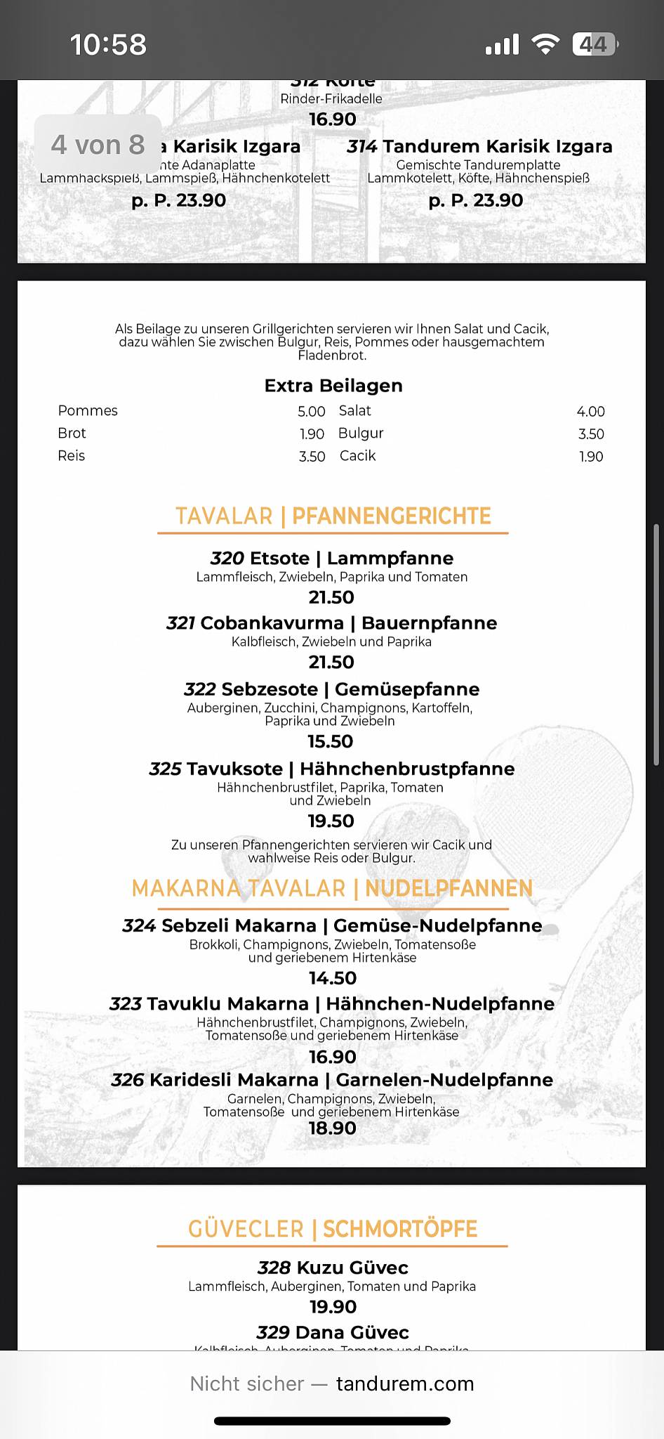 Menu de Tandurem