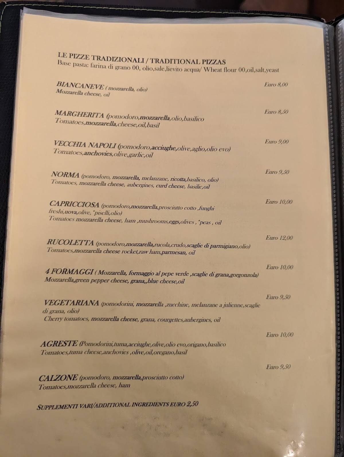 Menu at Al Saraceno restaurant, Taormina, Via Madonna della Rocca