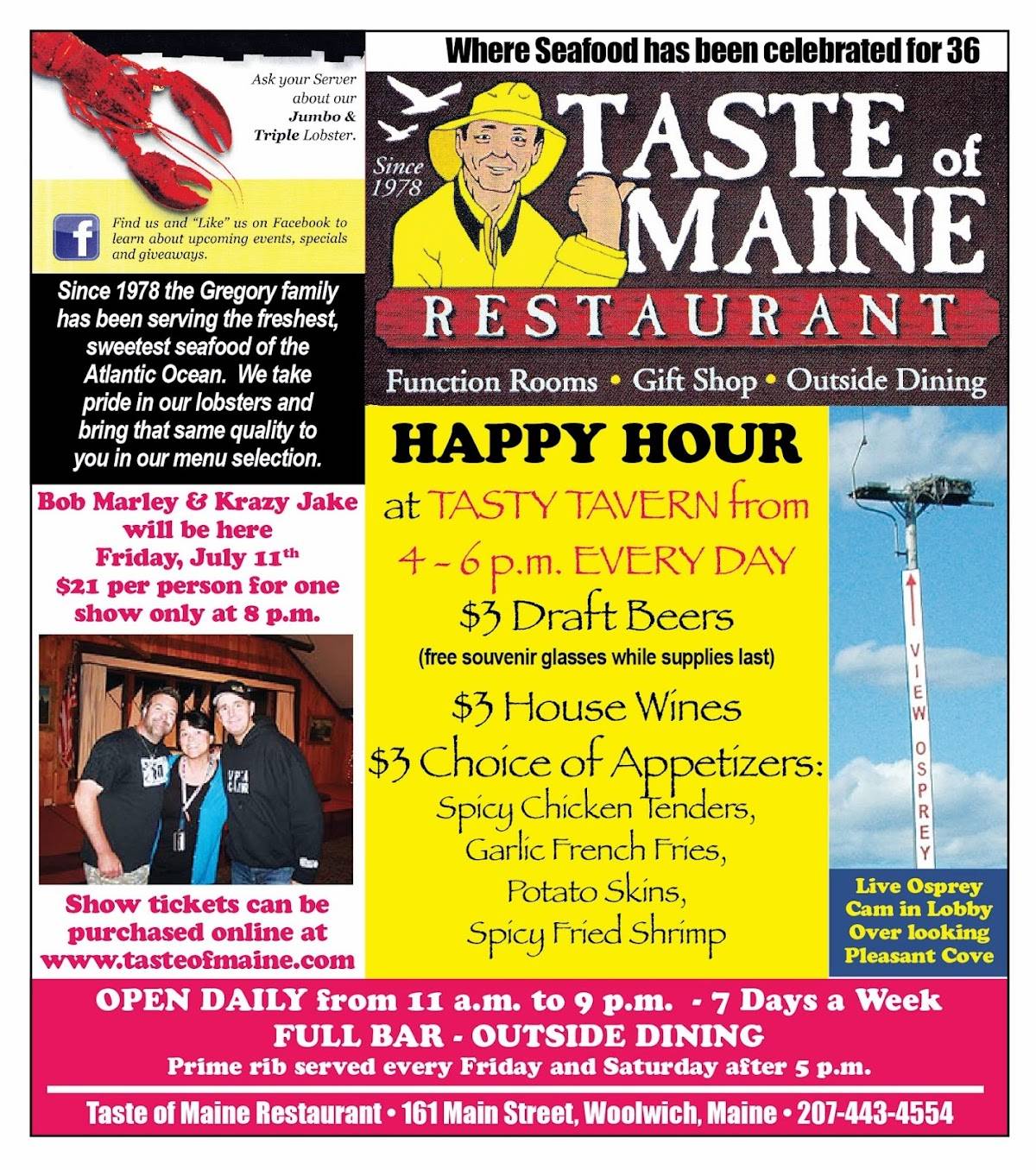 Menu at Taste of Maine Restaurant, Woolwich