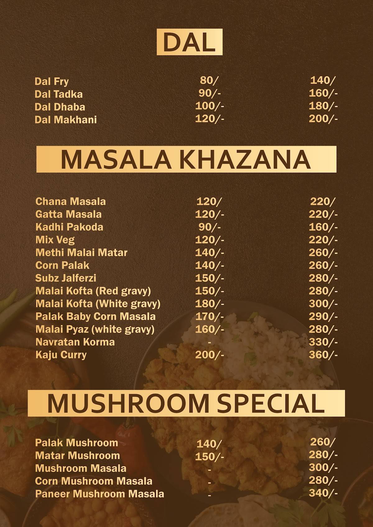 Taste of Rajasthan menu