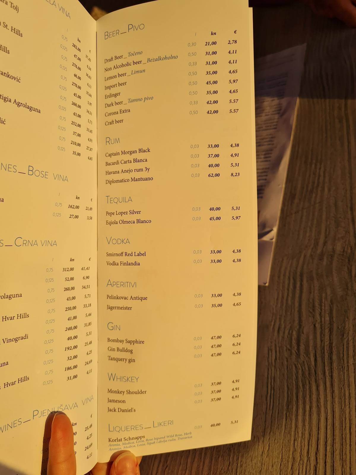 Menu di Tavern Nota Bene 