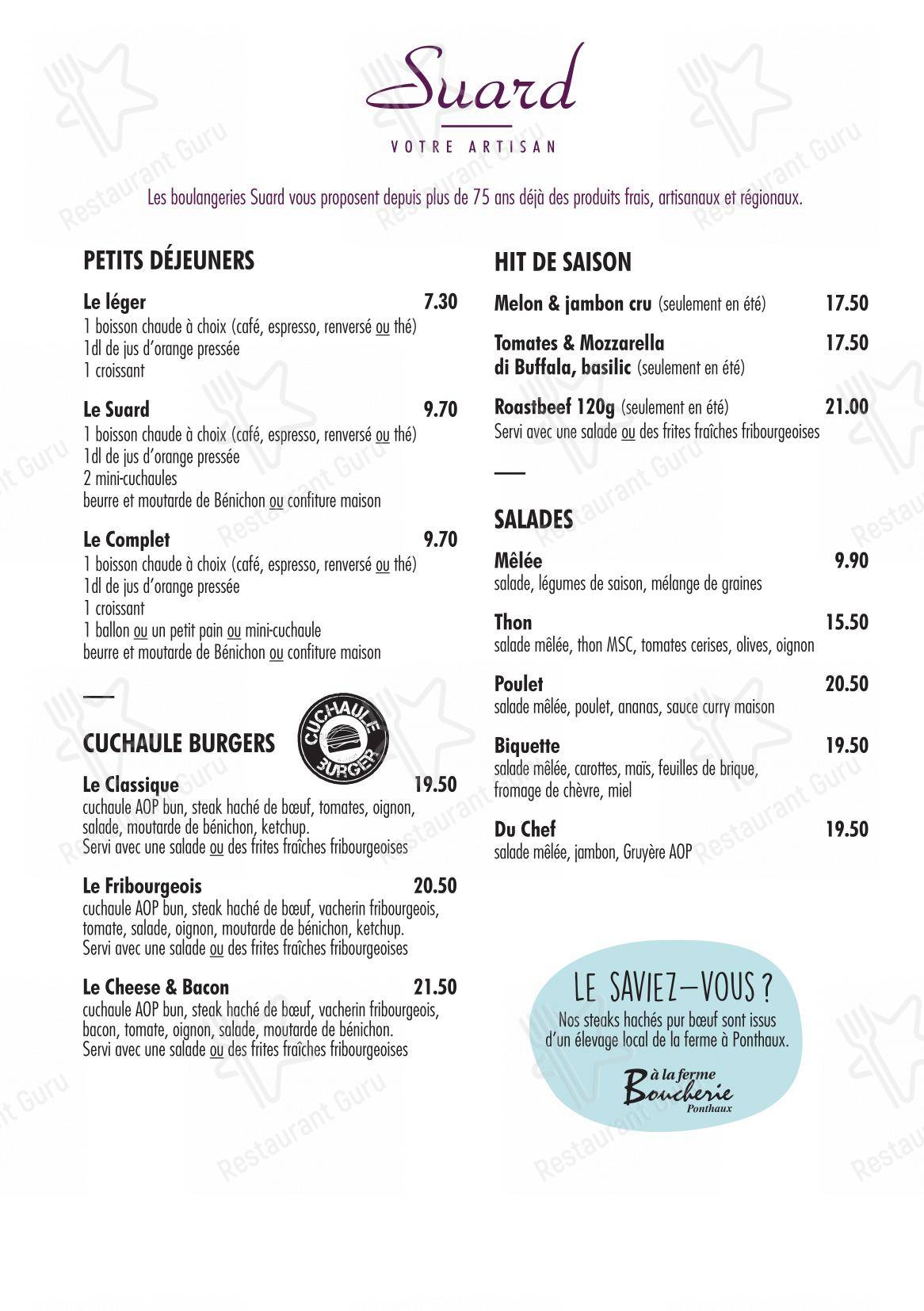 Menu per Tea-room Suard Le Chantilly caffè bar