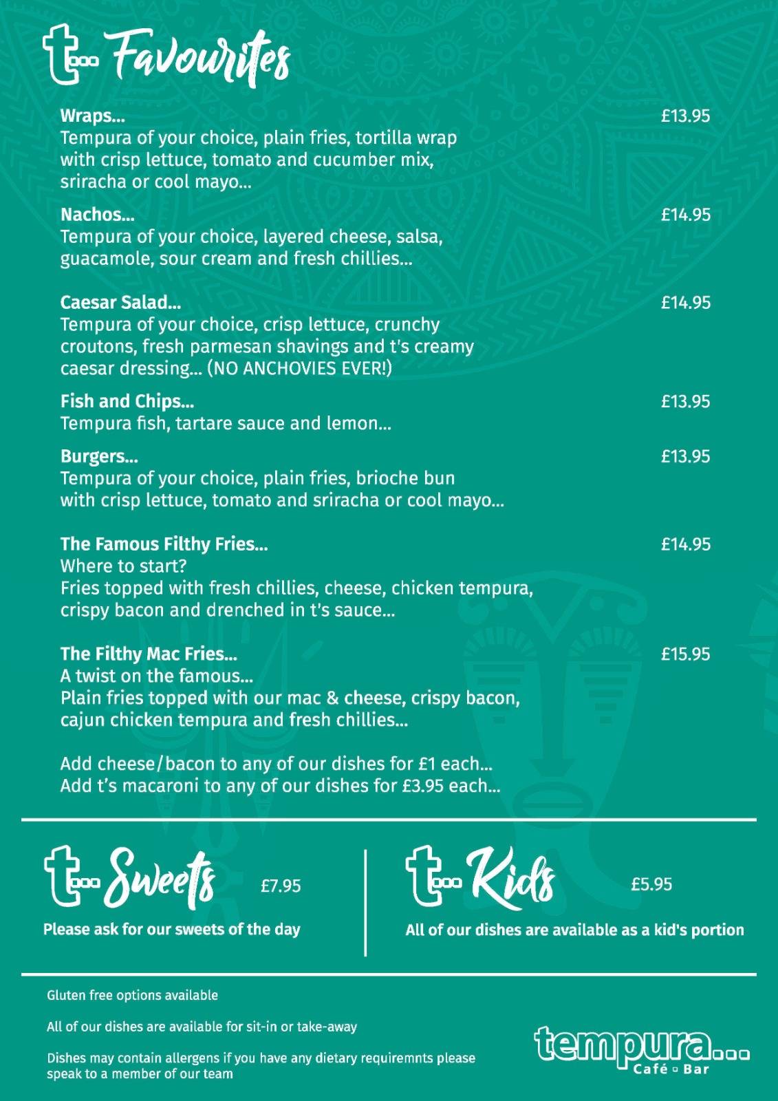 Menu at Tempura Ayr restaurant, Ayr