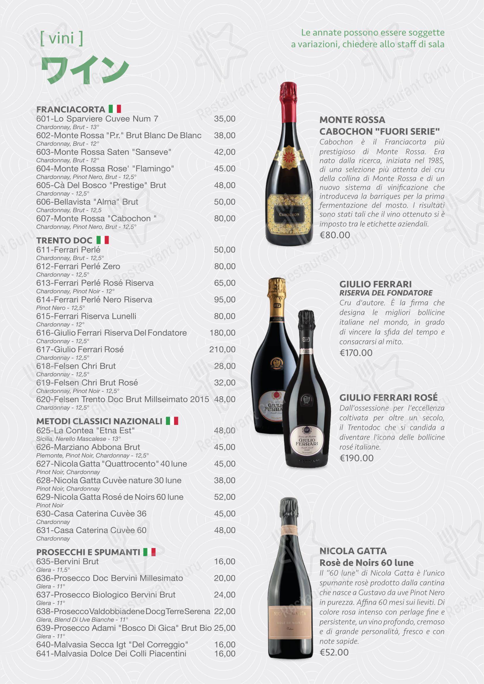 Menu di Tenji Ristorante Giapponese - Menu bar