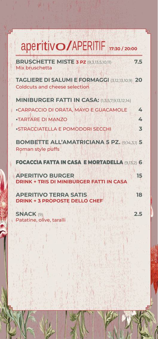Menu di Terra Satis bar 