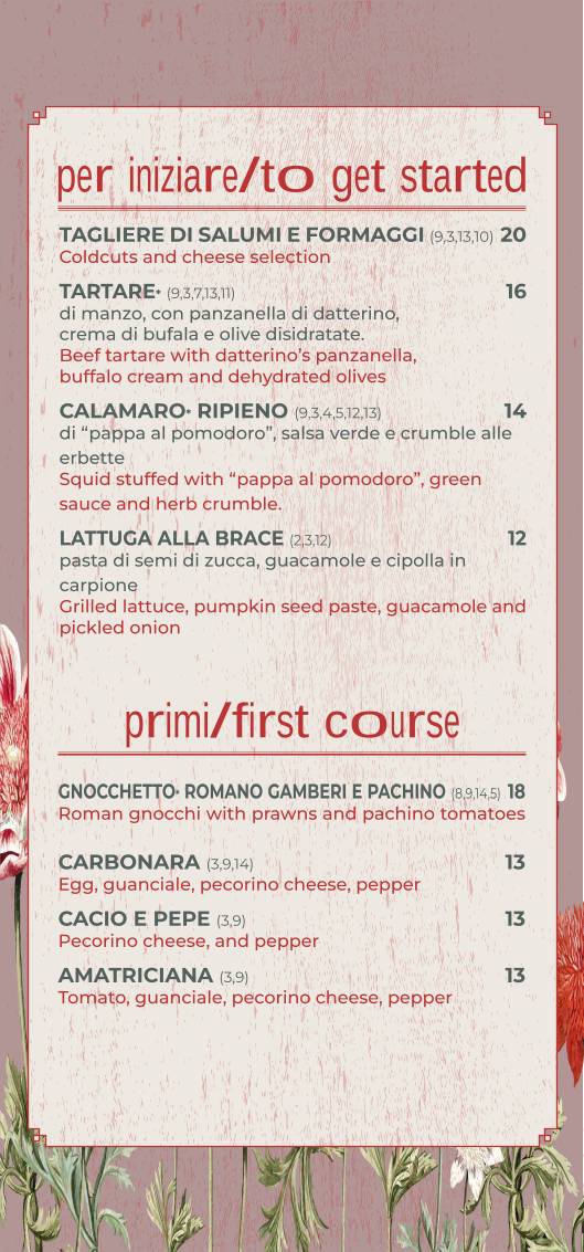 Menu di Terra Satis bar 