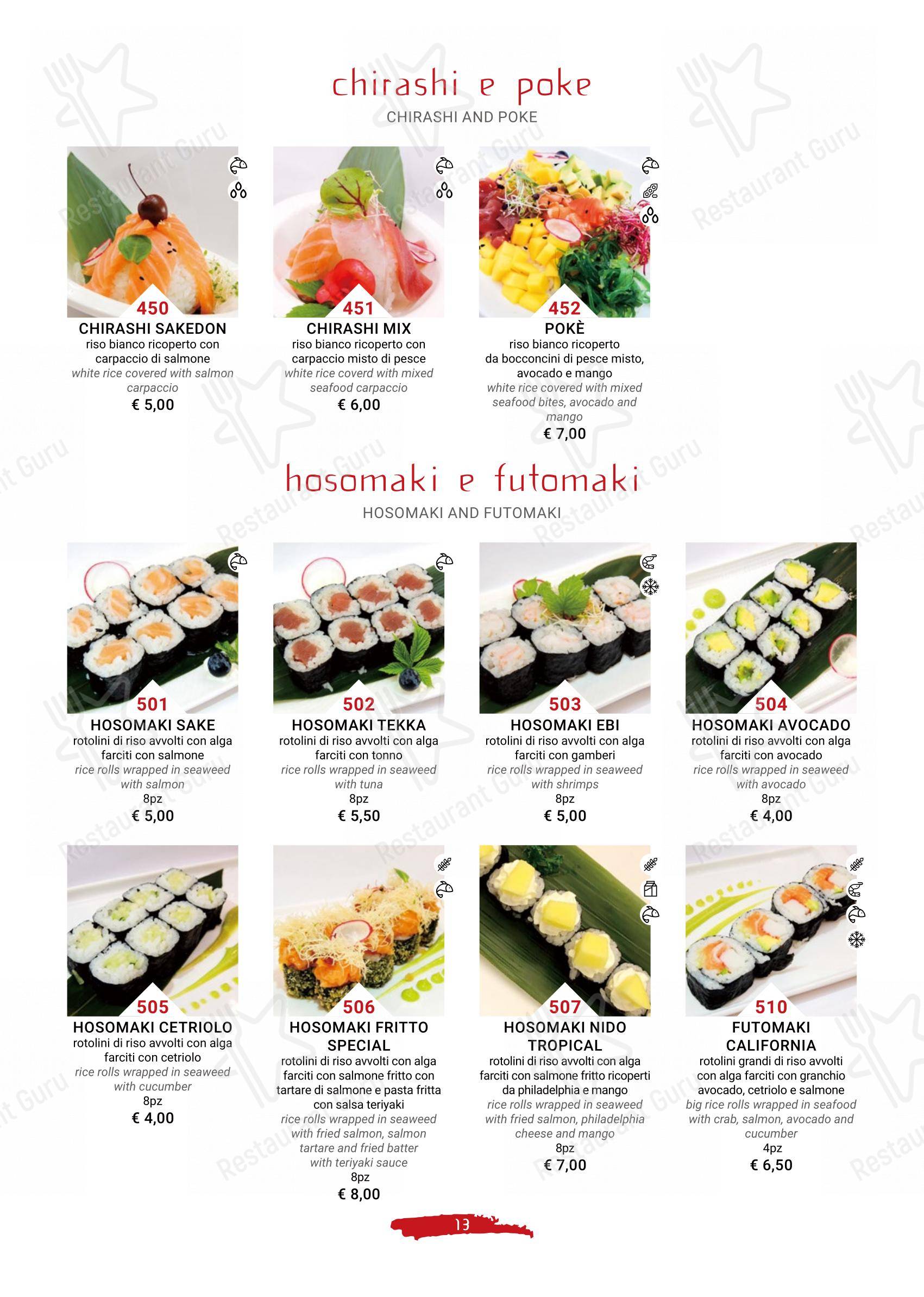 Menu di Terra d'Oriente - Menu
