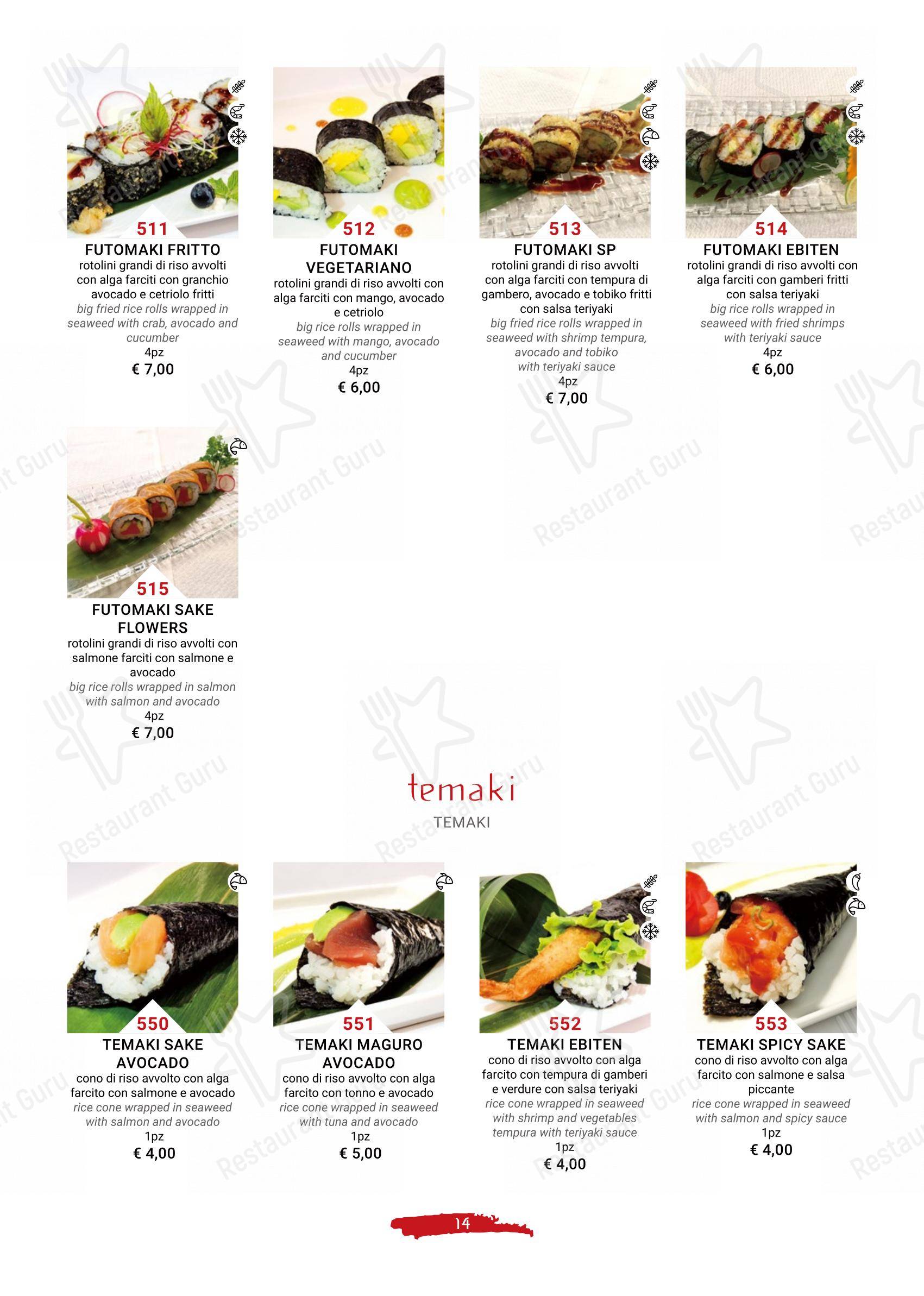 Menu di Terra d'Oriente - Menu